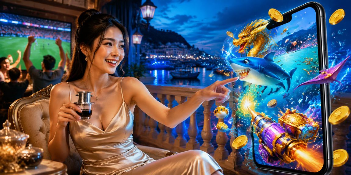 Người dùng tại Đà Lạt thưởng thức cà phê và chơi ban cá đổi thưởng trực tuyến trên điện thoại